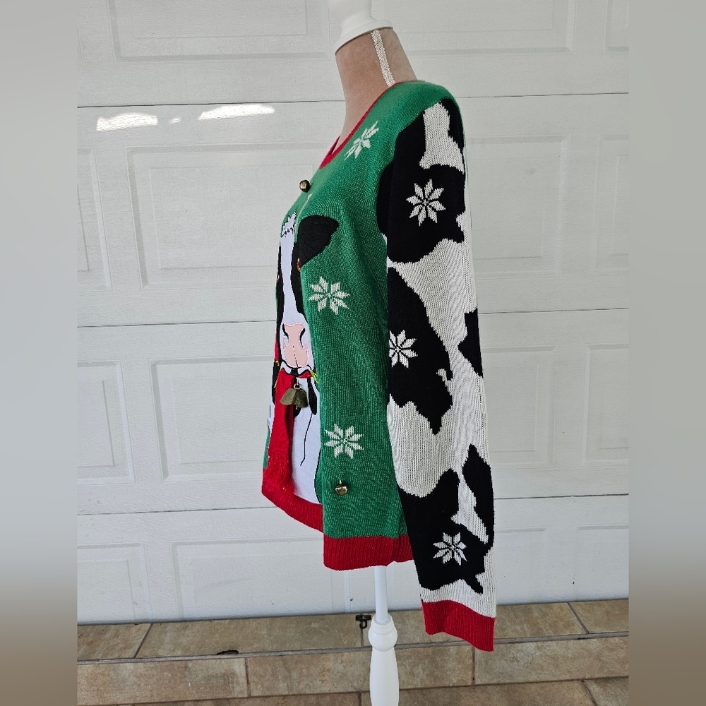 Jolly Sweaters Cow Christmas Ugly Sweater Large Festive Holiday Knit Retro Fun - Picture 4 of 12